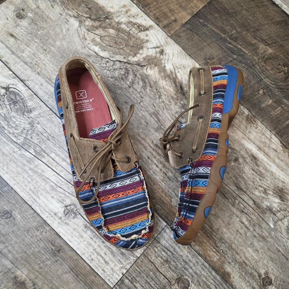 Twisted X Moc Toe Boat Driving Shoes Southwestern Aztec Canvas Lace Up Size 9